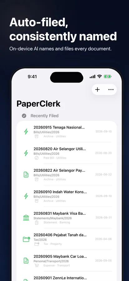PaperClerk automatically names and files documents on-device
